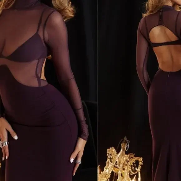 House Of Cb Safiya Black Grape Maxi Dress Size S Small NWOT